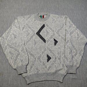 Colore Knit Sweater Wool Leather Crewneck Made In Italy